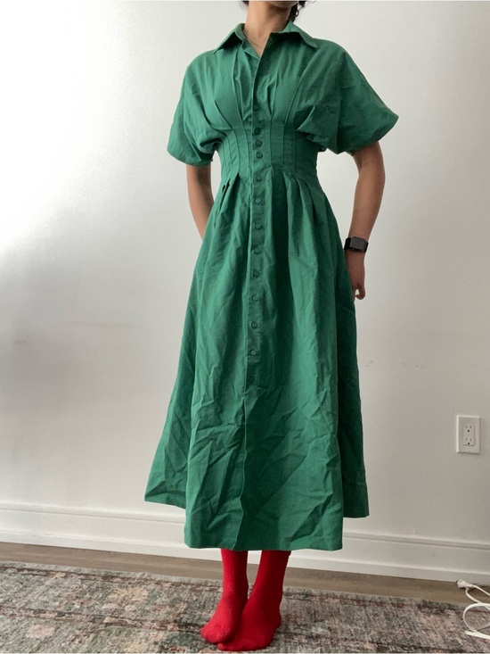 Anthropologie Dresses & Skirts - Anthropologie Green Button-Front Midi Dress with Cinched Waist